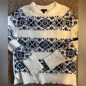 J. Crew Cream and Navy Geometric Sweater